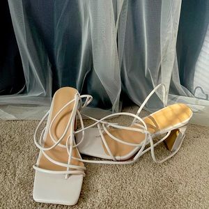 SHEIN strappy white heels